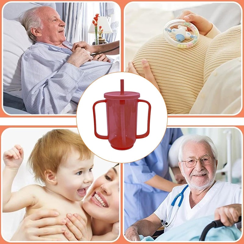 Qancesd Adult Sippy Cup for Elderly 12oz No Spill Cups for Adults 2 Handles Dysphagia Cups with Straw for Disabled Patients, Red - Image 5